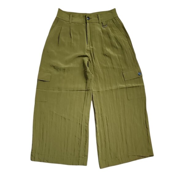 Madewell Pants Womens Size 2P 2 Petite Harlow Wide Leg Cargo Green Lightweight - Picture 1 of 6